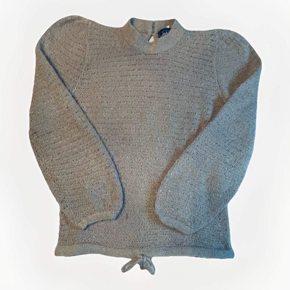 Jabe Mohair Blend Sweater Womens XS Taupe Mock Neck Puff Sleeve Made in Italy